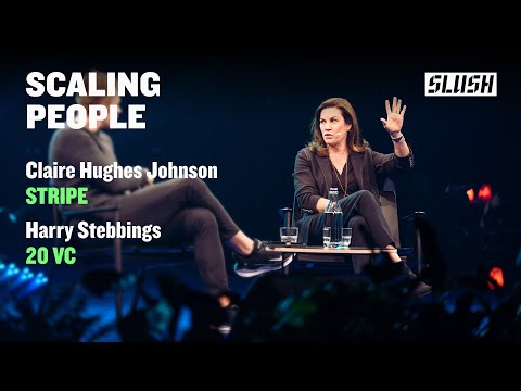 People on Scale Claire Hughes Johnson (Stripe) and Harry Stebbings (20VC) Slush 2023