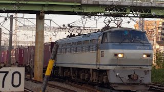 【EF66鮫牽引66レ】JR貨物 EF66 124号機+コキ23B 吹A11仕業[66レ] 東京タ行 花月園前踏切通過！