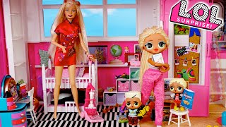 Barbie LOL Family Stay Home School & Cleaning Morning Routine with