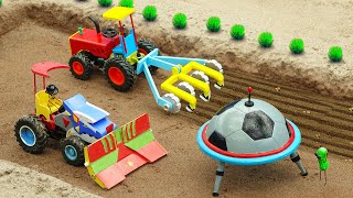 Diy tractor making mini Bulldozer Transporting Flying Saucer | diy Planting Tree Garden | HP Mini