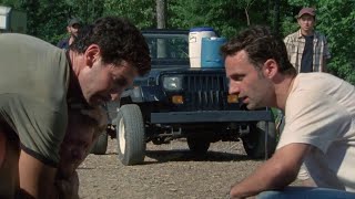 TWD S1E3 -- Rick vs Daryl fight | Rick and some others go back to find Merle |