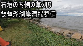 石垣の内側の草刈り　琵琶湖湖岸清掃整備