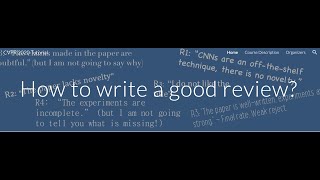 How to write a good review? - CVPR 2020 Tutorial