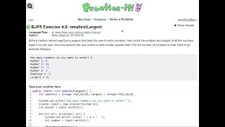 Java Practice It | Exercise 4.8: smallestLargest | for loop if/else input method basics Scanner