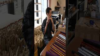 The process of making a Japanese bamboo flute. Japanese flute craftsman.