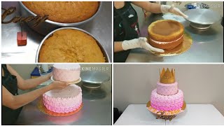 Decoración con rosetones degradado | montando pastel de masa elástica sobre chantilly