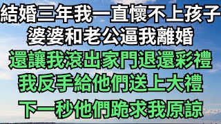 結婚三年我一直懷不上孩子，婆婆和老公逼我離婚，還讓我滾出家門退還彩禮，我反手給他們送上大禮，下一秒他們跪求我原諒 【悠然歲月記】#落日溫情 #情感故事 #花開富貴 #深夜淺讀 #深夜淺談 #家庭矛盾