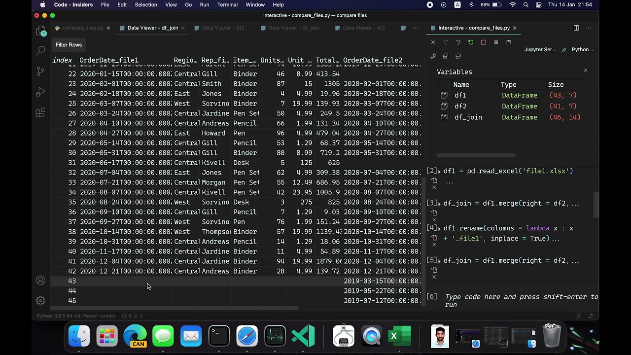 Compare Two Excel Or Csv Files Using Python Pandas Library. - YouTube