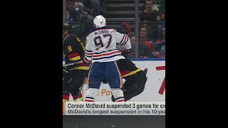 Connor McDavid suspended 3 games for cross-check to head 😬