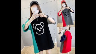 【實拍】(寬鬆版型)M~2XL春夏款XX熊中長版短袖上衣/T-shirt(2色選)-日秀衣韓館