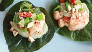 เมี่ยงกุ้งแซ่บกับมายองเนสเต้าหู้ : Spicy Prawn Wraps with Tofu Mayonnaise