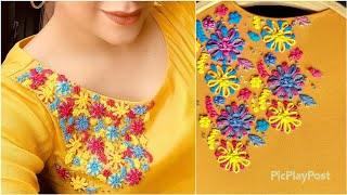 നമുക്കും ചെയ്താലോ ഈ അടിപൊളി design|hand embroidery neck design|passion in fashion