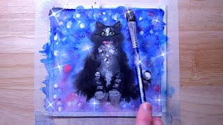 Painting a Cat with a Dazzling Blue and Pink Background using Acrylic Paint | Fun!