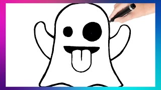 Como dibujar PASO A PASO  al Emoji Fantasma fácil para principiantes