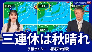 三連休は秋晴れの所が多い　最終日のスポーツの日は雲が広がる