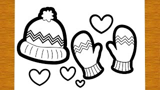 HOW TO DRAW TWO GLOVES AND A HAT FOR CHRISTMAS | Easy drawings