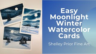 Moonlight Watercolor Cards in Winter (easy)