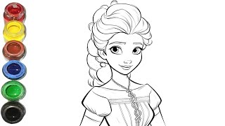 Cute Elsa Frozen Drawing, Painting And Coloring for Kids | Let's Draw Together