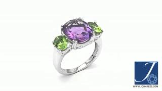 Johareez 5.50CTW Amethyst \u0026 Peridot .925 Sterling Silver Ring