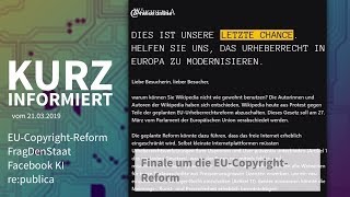 Artikel 13, FragDenStaat, Facebook KI, re:publica, | Kurz informiert vom 21.3.2019