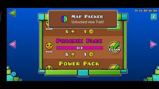 Collecting all 65 Map Pack rewards at once in Geometry Dash.