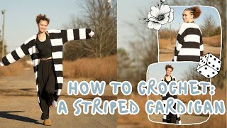 how to crochet one panel long stripe oversized winter easy cardigan