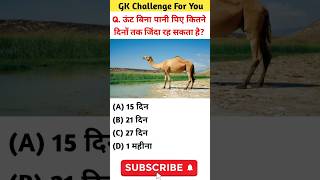 ऊंट बिना पानी पिए कितने दिनों तक जिंदा रह सकता है? #gk #gkquestion #facts #camel #water #shorts