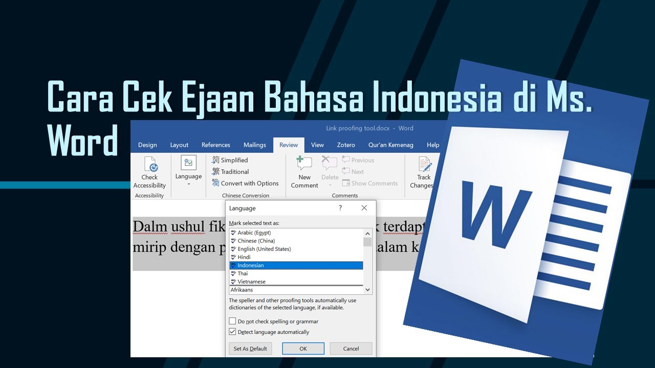 Cek Ejaan Bahasa Indonesia Di Ms Word - YouTube