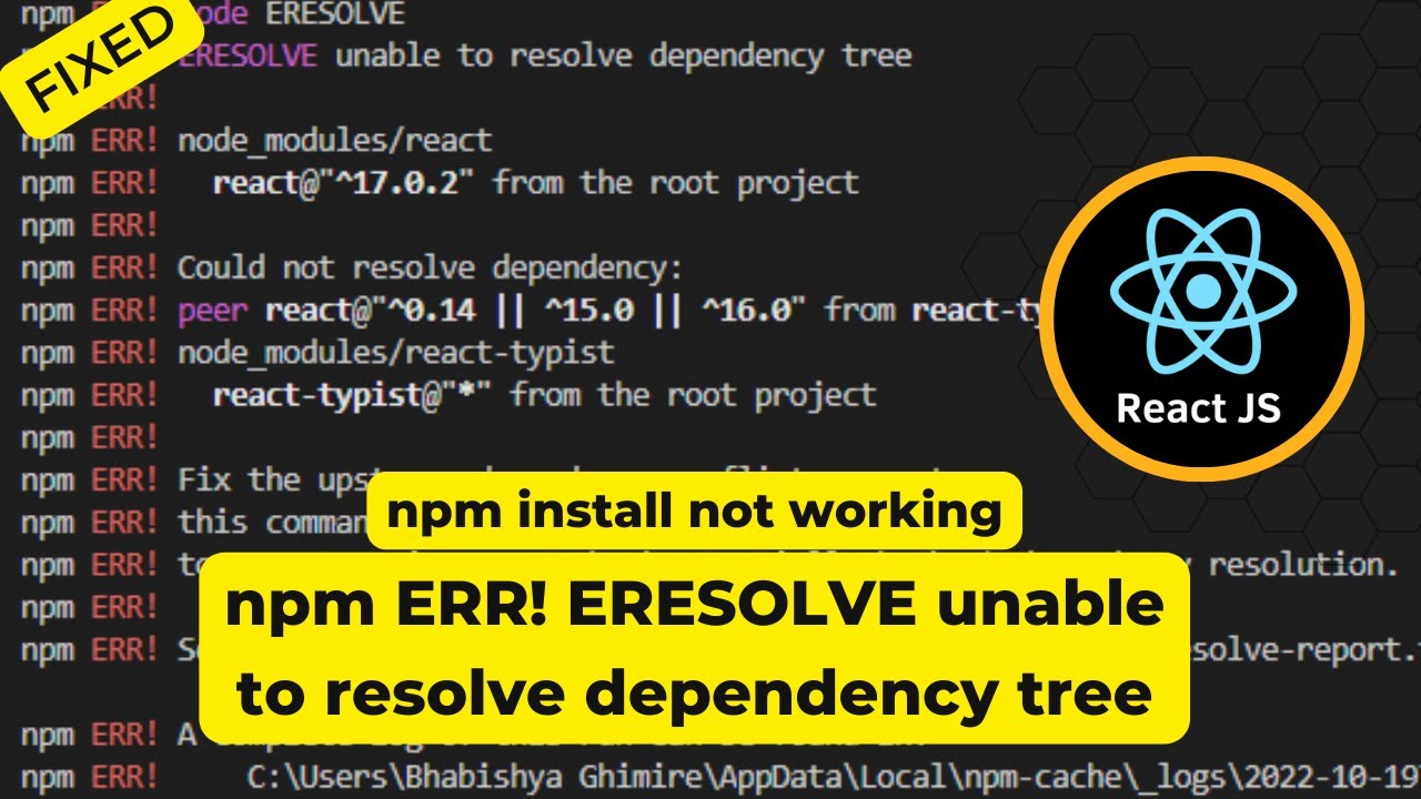 Eresolve Unable To Resolve Dependency Tree How To Fix It