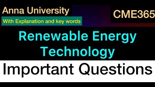 Renewable Energy Technology | Important Questions | Anna University | Tamil