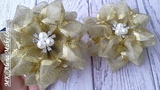 Good-looking Bows/Пышные, Нарядные Банты из парчи в золотистом цвете./ Украшение Канзаши