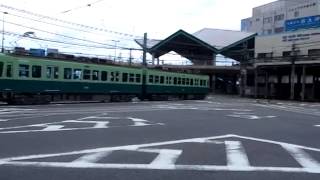 「浜大津駅」を発車・到着する「京阪電鉄・石山坂本線」の電車（2014-04-04)