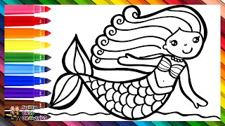 Drawing and Coloring a Cute Mermaid 🧜‍♀️🌊🐚🌈 Drawings for Kids