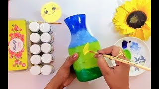 How to paint Glass bottle nature painting with acrylic colors l DIY  Glass bottle art l Navyansh art