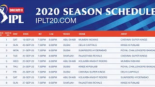 IPL 2020 New Schedule Match List | Teams, Venue, Date, Time Table
