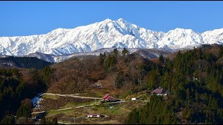 師走の小川村より白銀の北アルプスを望む・4K