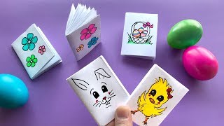Mini Notizbuch basteln mit Papier für Ostern. Ostergeschenke: Osterhase, Blumen, Ostereier malen