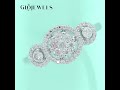 Glojewels Halo Flower Love Design White Sapphire Moissanite Round Cut Silver Ring