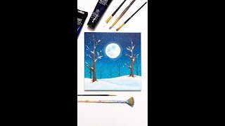 winter landscape acrylic painting on canvas / easy winter scenery drawing with acrylic #shorts