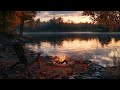 relaxing by the autumn lake with a campfire asmr 🔥