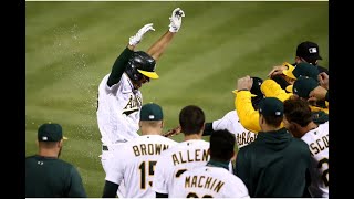 Oly hits a double to score the A’s winning runs to split the season series against the Padres!