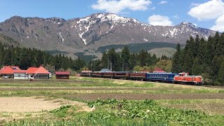 ‪『DE10-1700＋オヤ12-1＋12系客車・臨時快速 DLばんえつ物語号[9226レ]』2019/4/29(JR磐越西線・鹿瀬駅～日出谷駅｢平瀬第1踏切｣)‬