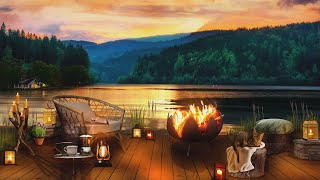 Fireplace Ambience | Relaxing Campfire by the Lake at Sunset | Stress Relief, Meditation, Deep Sleep