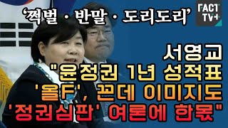 ‘쩍벌·반말·도리도리’...서영교 “윤정권 1년 성적표 ‘올F’, 꼰데 이미지도 ‘정권심판’ 여론에 한몫”