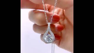 M641【莫桑鑽】1-5克拉天使之淚滿鑽S925銀鍍鉑金項鏈 #diamond #jewelry#necklace