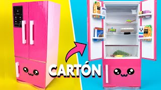 Cómo hacer un refrigerador de tres puertas con cartón | Juguete para Muñecas / Miniatura | Cocina