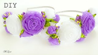 ORGANZA FLOWERS / ОБОДОК С РОЗАМИ, МК / DIY Organza Rose Headband