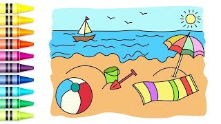 How To Draw Beach For Kids Scenery Drawing For Children Draw