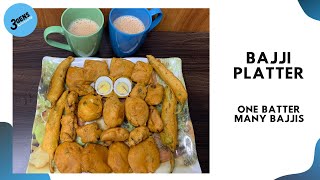 BAJJI PLATTER || ONE BATTER MANY BAJJIS || NO SODA NO ENO TASTY BAJJI RECIPE || 3Gens Kitchen