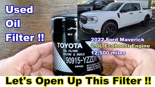 Toyota 90915-YZZD1 Oil Filter Cut Open, Used Toyota Oil Filter 90915-YZZD1 Cut Open